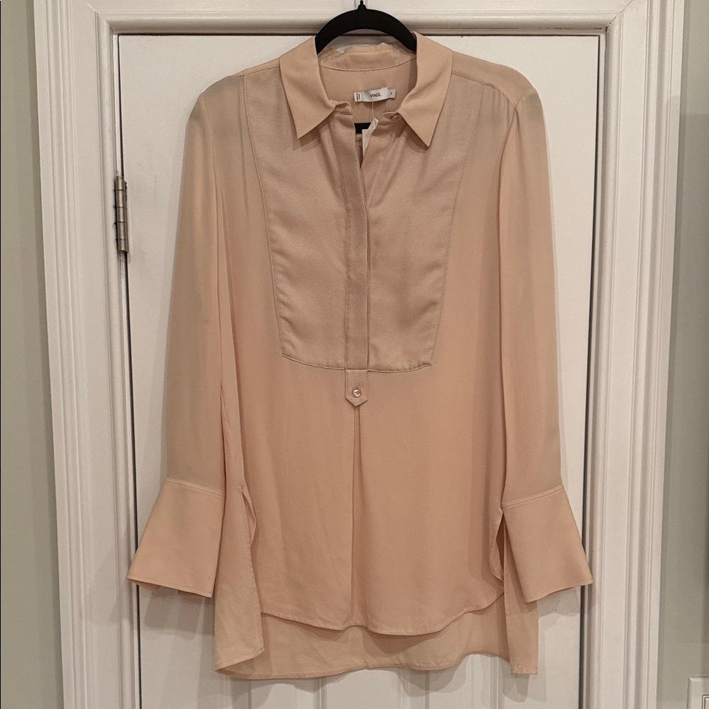 Vince Pale Pink Long Sleeve Tuxedo Blouse - Size Small